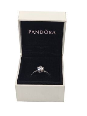 Pandora Sparkling Crown Solitaire Ring Size 56 Sterling Silver CZ